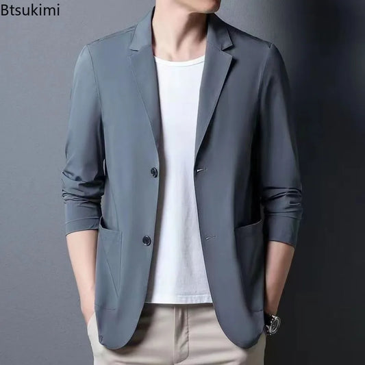 Men's Ice Silk Western-style Clothes Casual Suit Jackets Breathable Sun Protection Coats Lightweight Spring Summer Men Clothing