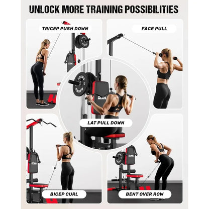 LS01 LAT Pulldown and Row Cable Machine with AB Crunch 3 in 1 Pulley Station for Home Gym