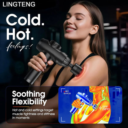 LINGTENG Massage Gun with Hot and Cold Functions, Deep Tissue Massage Gun, Back and Neck Massager, Muscle Percussion Massager, Handheld Massager, 7 Massage Heads, Comes with Storage Case, Christmas Gift, Birthday Gift, Sports