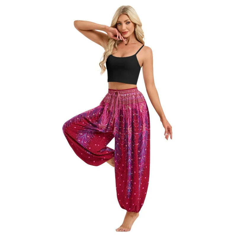 Boho Yoga Pants Women Hippie Harem Printed Dyeing High Waisted Wear Pantalone De Mujer Cintura Alta Calca Feminina Beach