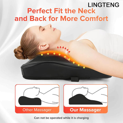 LINGTENG Heat Therapy + 3D Kneading Back Massager, Fits the Curves of Your Neck, Shoulders, Back, and Legs, 2500mAh Lithium Battery with USB Charging, Long-Lasting Power. Perfect for Office Workers and Elders, an Ideal Christ