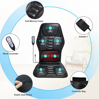 Massage Chair Pad with Heat, Back Massager Seat Cushion with 9 Modes for Pain Relief, Massage Pad for Office Home Car Relaxtion