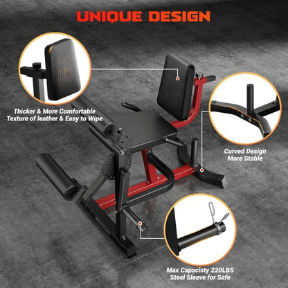 Adjustable Plate Loaded Leg Extension and Curl Machine 4 in 1 Home Gym for Lower Body Workout with Exercise Bench