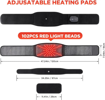 Rechargeable Heated Massage Belt 102pcs Red Light Beads Dual Motor Vibration Electric Heating Waist Massager with Extend Belt