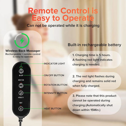 LINGTENG Heat Therapy + 3D Kneading Back Massager, Fits the Curves of Your Neck, Shoulders, Back, and Legs, 2500mAh Lithium Battery with USB Charging, Long-Lasting Power. Perfect for Office Workers and Elders, an Ideal Christ