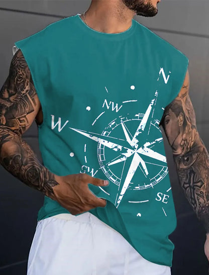 Men's Bottom Shirt Pattern Boat Rudder O Neck 3D Outdoor Street Sleeveless Printed Clothing Athletic Casual Big & Tall Tank Top
