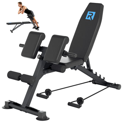 Adjustable Roman Chair Hyperextension Bench, 5mm Thick Steel Frame 660LBS Static Load 330LBS User Weight Capacity with 2 Resistance Bands Multi-Position Adjustment Suction Cup Anti-Slip Base for Home Gym Full Body Strength Tr