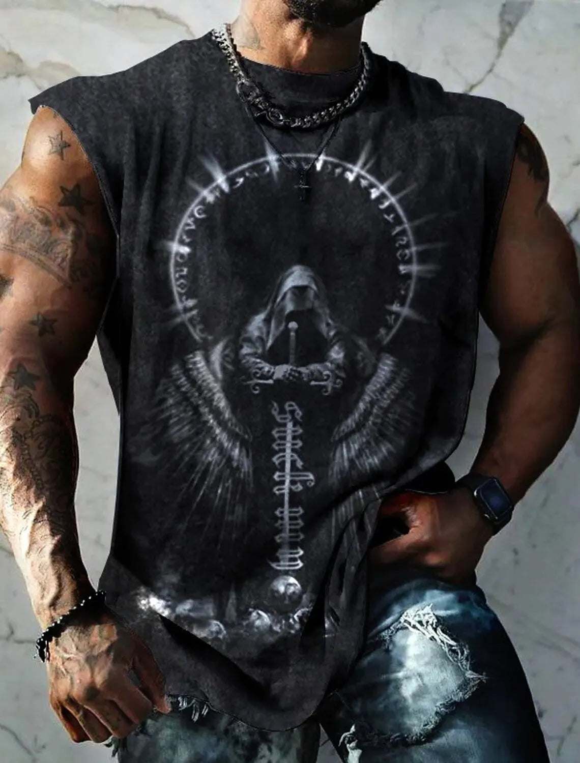 Outdoor Sacred Beast Phoenix Print Sports Quick Dry Sleeveless Breathable Vest Men's Clothing Fashion Four Seasons Y2K Fnaf Gym
