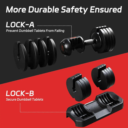 Adjustable Dumbbell Set, 25/52LB Pair with Tray for Workout Strength Training Fitness, Adjustable Weight Dial Dumbbell, Custom