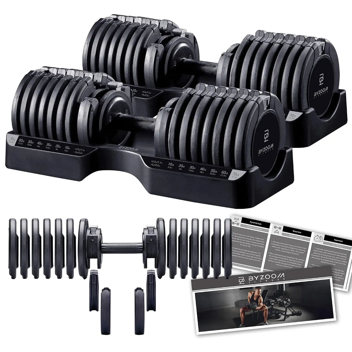 Pure Series Adjustable Dumbbell - 12.5/25/27.5/50/55/75lb - ONE UNIT OR PAIR(check QTY before purchase) - 5-in-1/, Custom