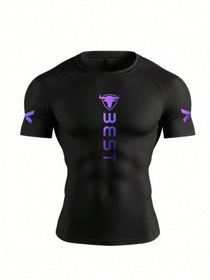 Men's Purple Gradient Compression Shirt, 4-Way High Stretch Quick Dry Tee, Moisture Wicking Slim Fit Top for Gym, Running, Fitne
