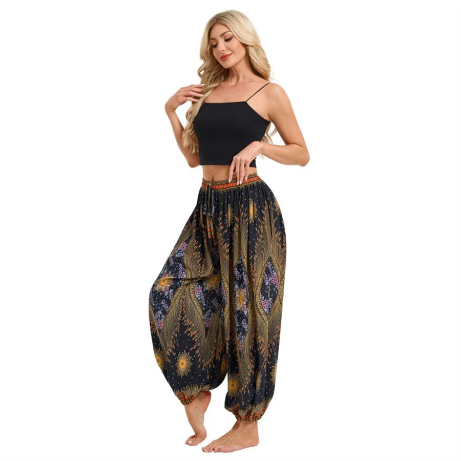 Boho Yoga Pants Women Hippie Harem Printed Dyeing High Waisted Wear Pantalone De Mujer Cintura Alta Calca Feminina Beach