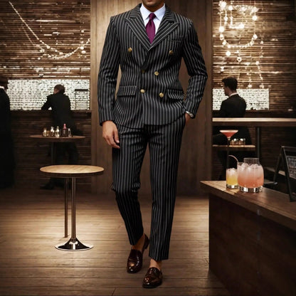 High-quality European and American Men's Clothing, Formal Suits with Stripes, Trousers for Business, Formal Dinners, Weddings