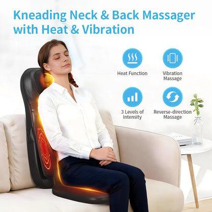 Shiatsu Neck Back Massager with Heat, Adjustable Massage Chair Pad Back Support Massage Seat Cushion for Full Body Massager Gifts for Dad Mom, Adjustable Intensity and Height for Office Chair and Home Use
