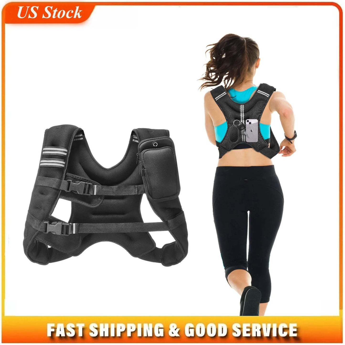 Weighted Vest, 12 lbs Weight Vest with Reflective Stripe, Adjustable Buckle Body Weight Vest for Men Women, Workout Equipment for Strength Training, Running, Jogging, Fitness, and Weight Loss, Black