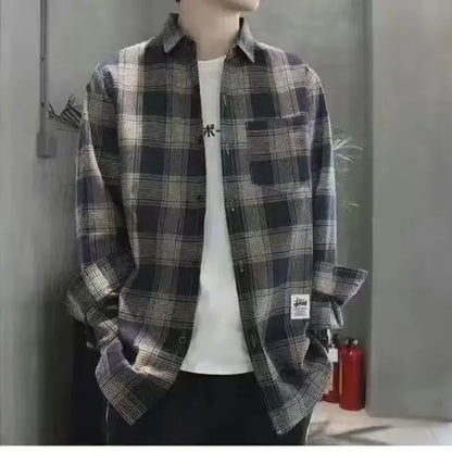 Shirts and Blouses for Men with Pocket Clothing Plaid Man Tops Red Cargo Geometric Sleeves S Collar Korean Style Xxl Hipster I