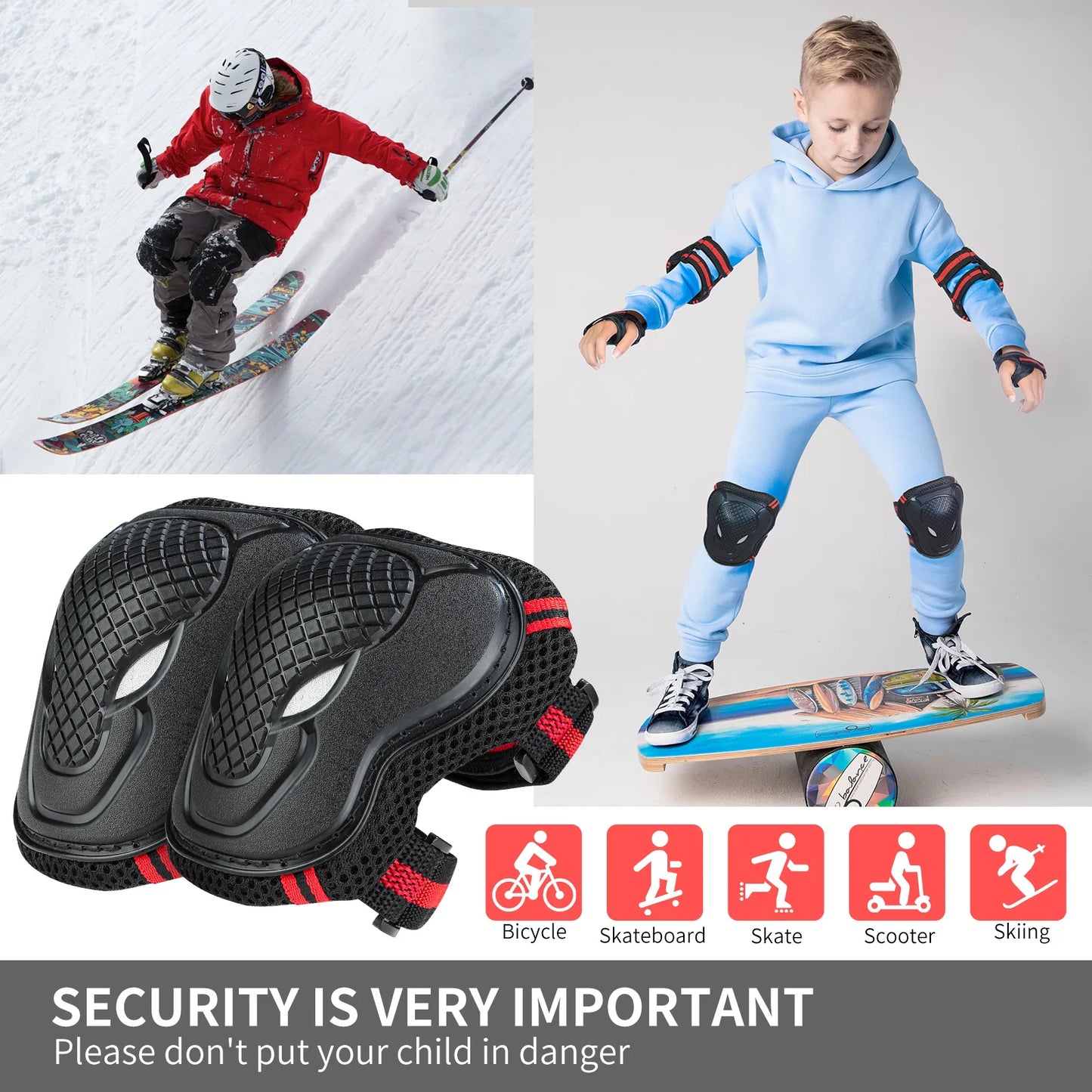 Youth & Kids Knee Pads Elbow Pads with Wrist Guards Protective Set for Biking, Cycling, Inline Roller Skating and Multi-Sports