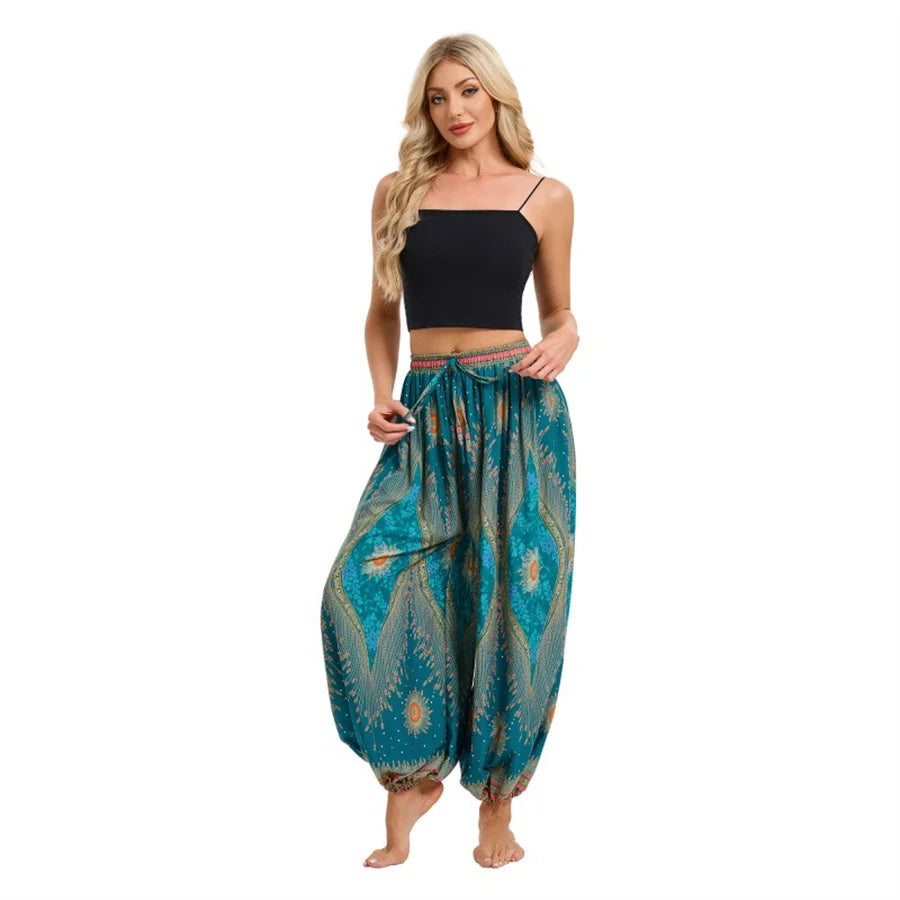 Boho Yoga Pants Women Hippie Harem Printed Dyeing High Waisted Wear Pantalone De Mujer Cintura Alta Calca Feminina Beach
