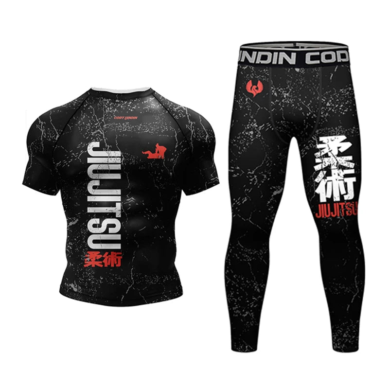 New Kimono Jiu Jitsu Rashguard for Men MMA T-Shirt+Pant 4Pcs/Set Muay Thai Shorts BJJ Rash Guard Gym Boxing Jerseys Sportswear