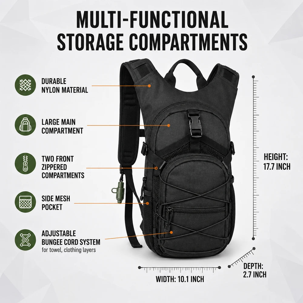 Tactical Hydration Backpack with 3L Water Bladder, Large Capacity Outdoor Hiking Pack for Camping, Cycling and Running