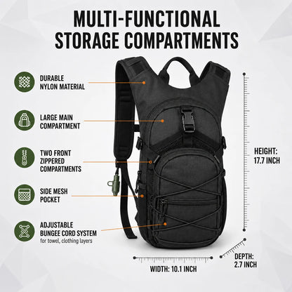 Tactical Hydration Backpack with 3L Water Bladder, Large Capacity Outdoor Hiking Pack for Camping, Cycling and Running