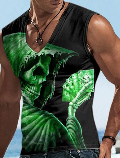 Hellfire Skull Cold Hd 3D Printed Men's and Women's T-Shirts Four Seasons Sports Sleeveless V-Neck Vest Oversized Men's Tops