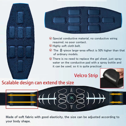 Abdominal Toning Belt Smart Abs Muscle Toner Body Arm Massage Fitness Belt USB Recharge Home Gym Office Workout Equipment Unisex