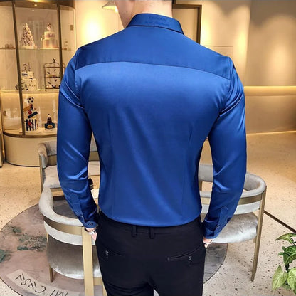 Plain Long Sleeve Shirts and Blouses for Men Business Silk Summer Button Man Tops Fashion 2025 Social High Quality Clothing S I