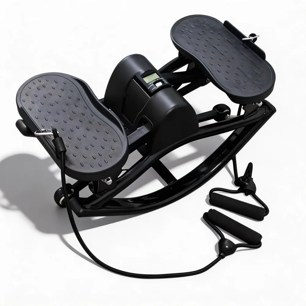 Mini Stepper Machine with Resistance Bands, Stair Stepper with LCD Monitor, Portable Home Fitness Equipment for Full-Body Workout, Legs & Buttocks Cardio Training, Black