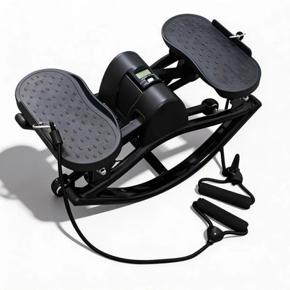 Mini Stepper Machine with Resistance Bands, Stair Stepper with LCD Monitor, Portable Home Fitness Equipment for Full-Body Workout, Legs & Buttocks Cardio Training, Black