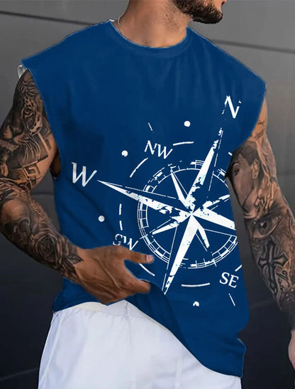 Men's Bottom Shirt Pattern Boat Rudder O Neck 3D Outdoor Street Sleeveless Printed Clothing Athletic Casual Big & Tall Tank Top